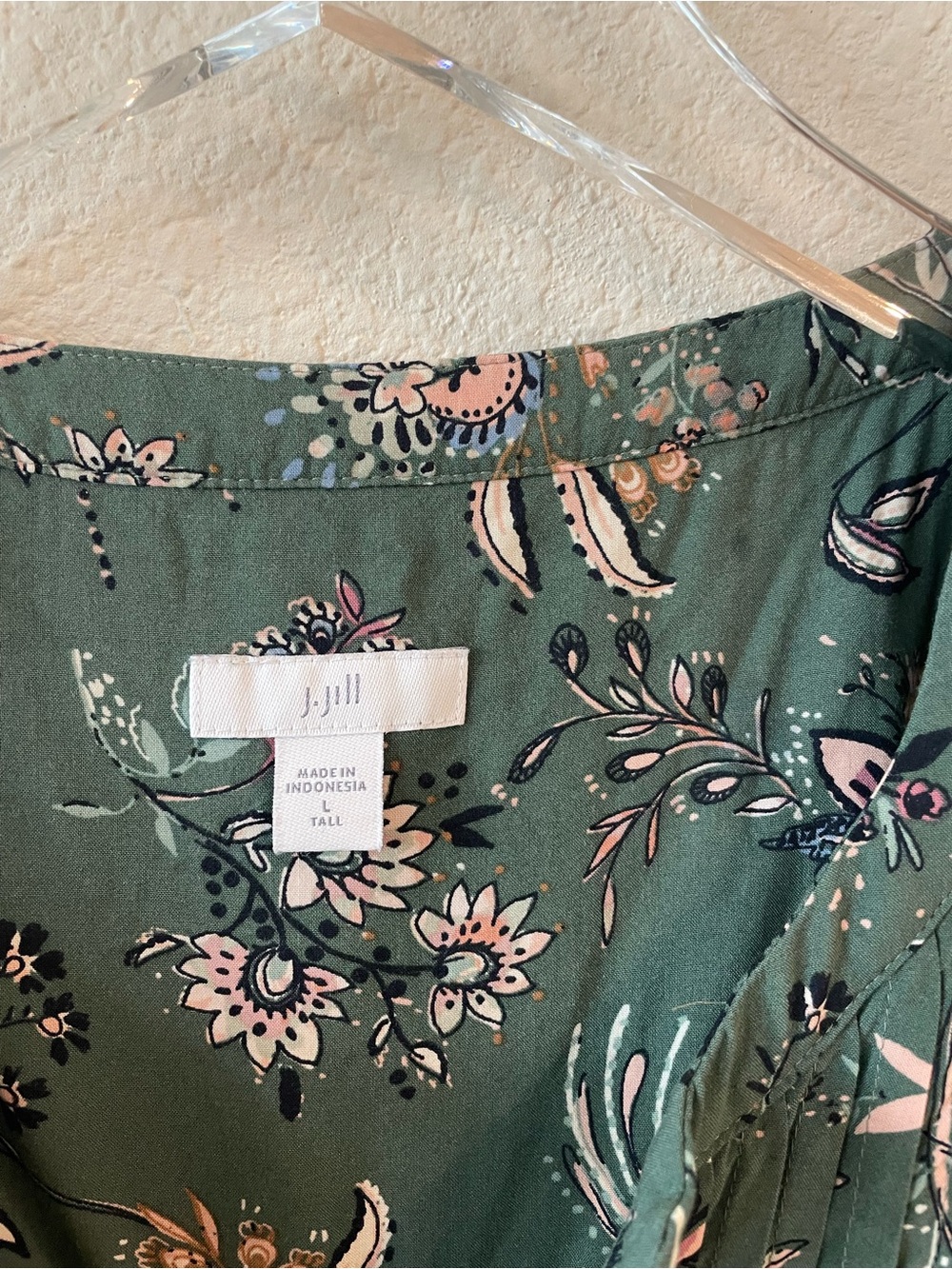 J. Jill Green Short Sleeve Paisley Pintuck Swing Dress L - Picture 4 of 6